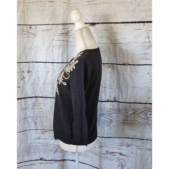 Anthropologie Tabitha Fanned Vines Embroidered & Beaded Cardigan Size Small - Picture 3 of 5